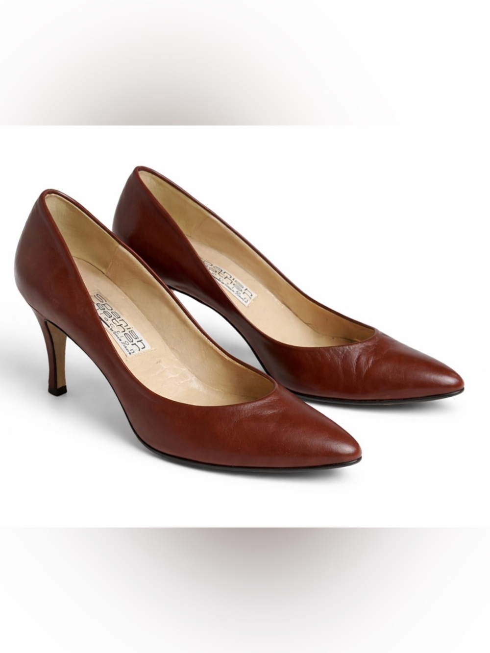 Vtg Spanish Leather Collection by Sergio Zelcer Brown Leather Pointed Toe Heels